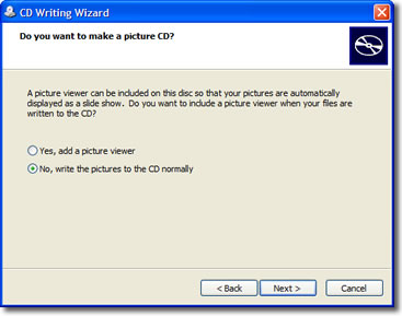 A picture of the CD writing wizard