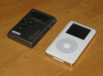 A picture of my Diamond Rio 500 and Apple iPod side by side