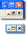 A picture of three different sets of window buttons