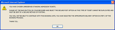 A picture of the TicketMaster booking message box