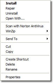 A picture of the context menu for Microsoft Installer files