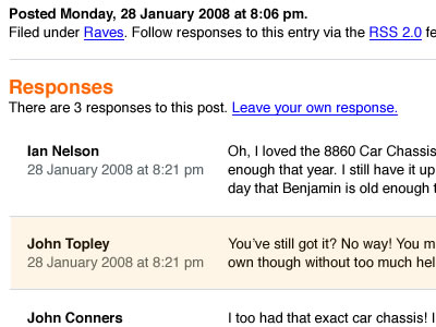 The first mockup of an individual post page with comments