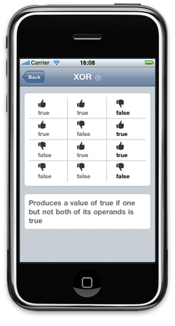 A screenshot of Truth Tables running on the iPhone simulator
